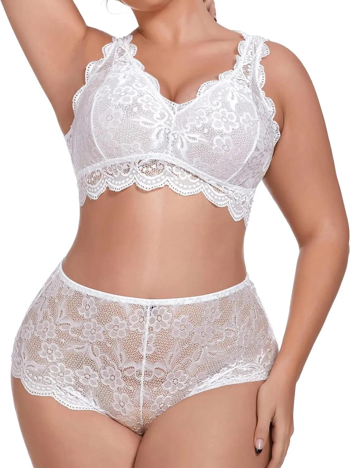 Womens Lingeries Plus Size Lingerie Set for Women Sexy Lace Halter Bralette High Waist Panty Set