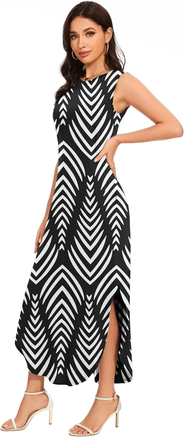 Women's Loose Sundress Long Dress Sleeveless Split Maxi Dresses 2025 Summer Beach Dress with Pockets