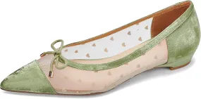 Womens Mesh Ballet Flats Retro Slip on Embroidered Pointed Toe Flats Comfortable Pointy Low Heel Bow Dress Shoes