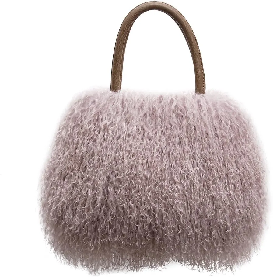 Women's Mongolian Lamb Handbag Ladies Winter Shoulder Tote Bags Girls