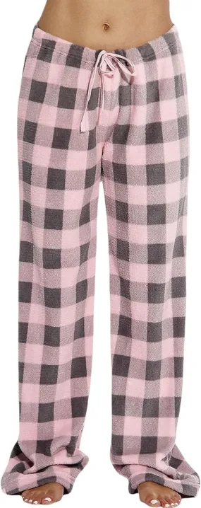 Womens Plaid Flannel Fuzzy Fleece Pajama Pants - Drawstring Sleep Bottoms, Comfy Stretch Lounge PJ