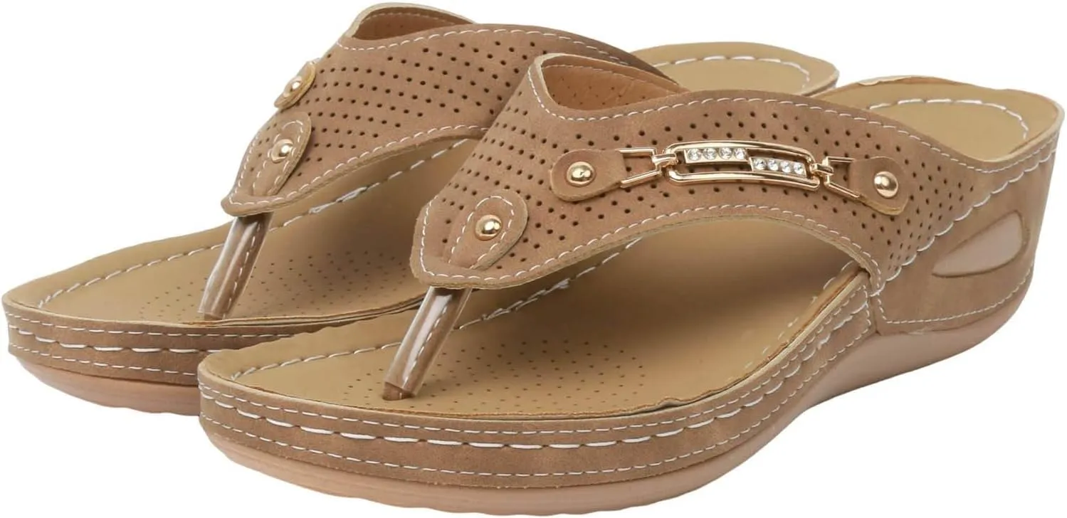 Womens Sandals Comfortable Breathable Mesh Hollow Sports Sandals Non-Slip 2025 Womens Wedge Orthopedic Flip-Flops