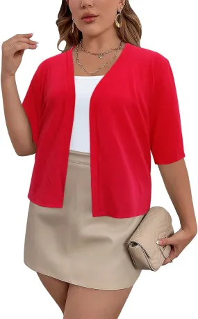 Women's Short Sleeve Cardigan Knit Sweaters Cropped Open Front Shrug Bolero