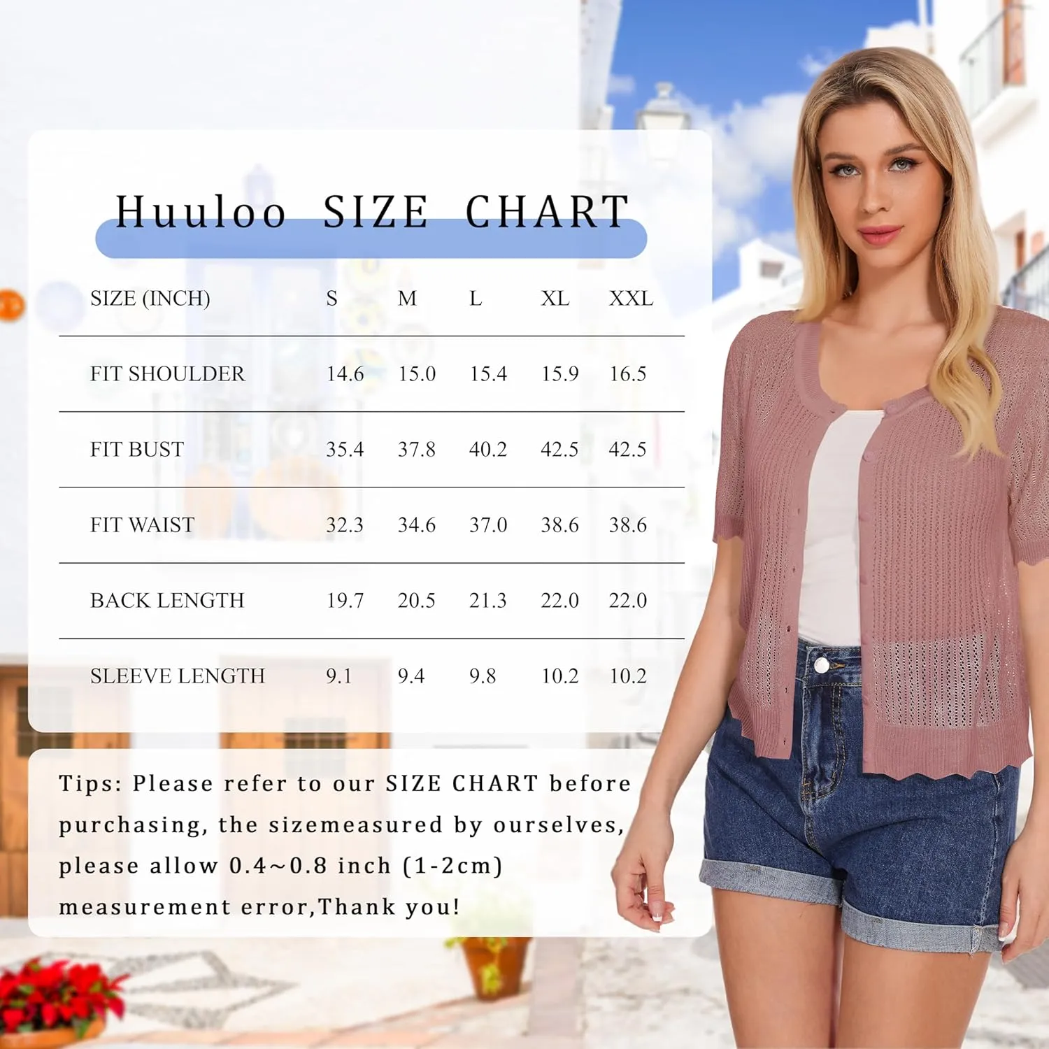 Women's Short Sleeve Summer Hollow Out Crew Neck Button Down Cardigan Sweater