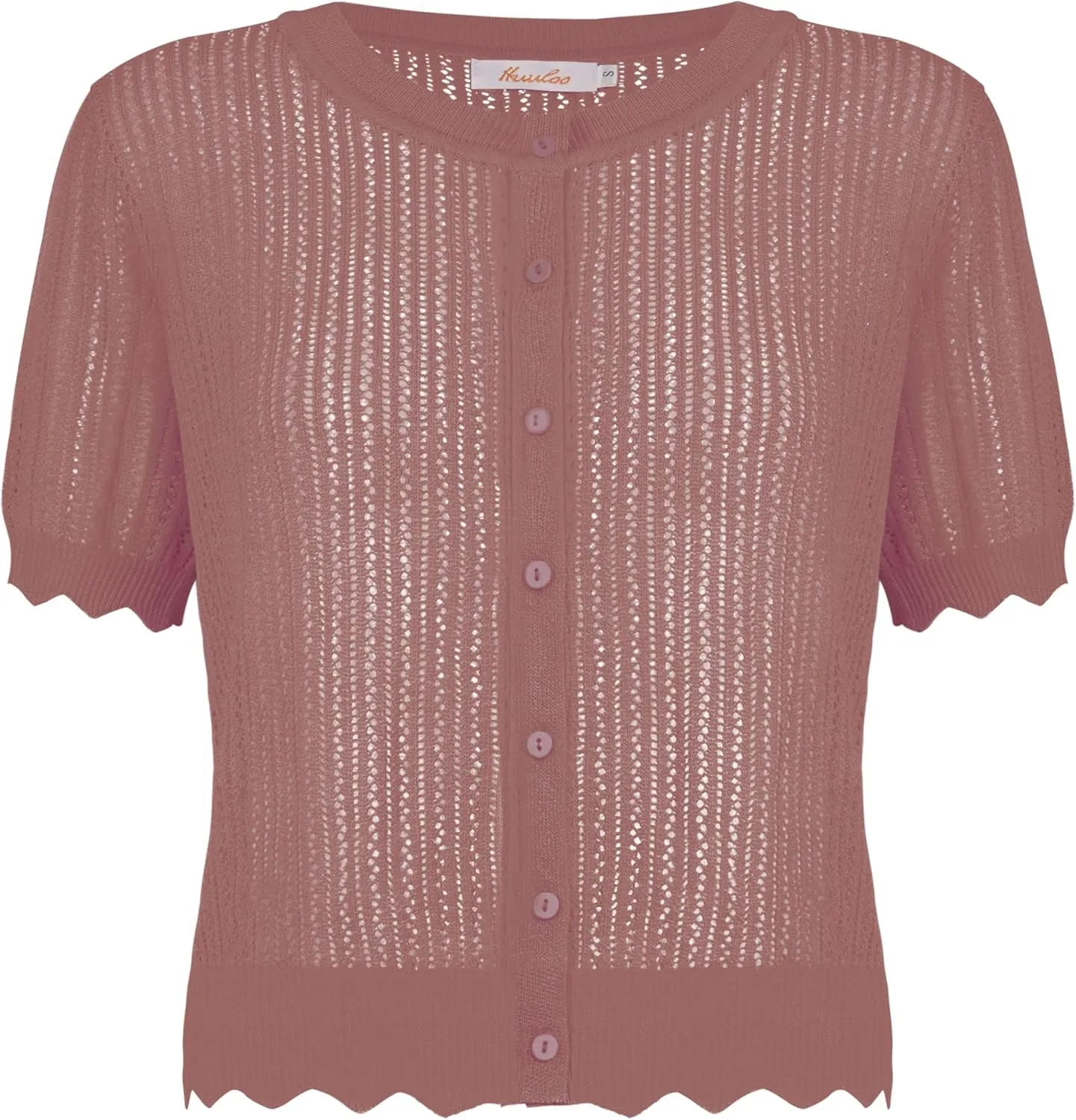 Women's Short Sleeve Summer Hollow Out Crew Neck Button Down Cardigan Sweater