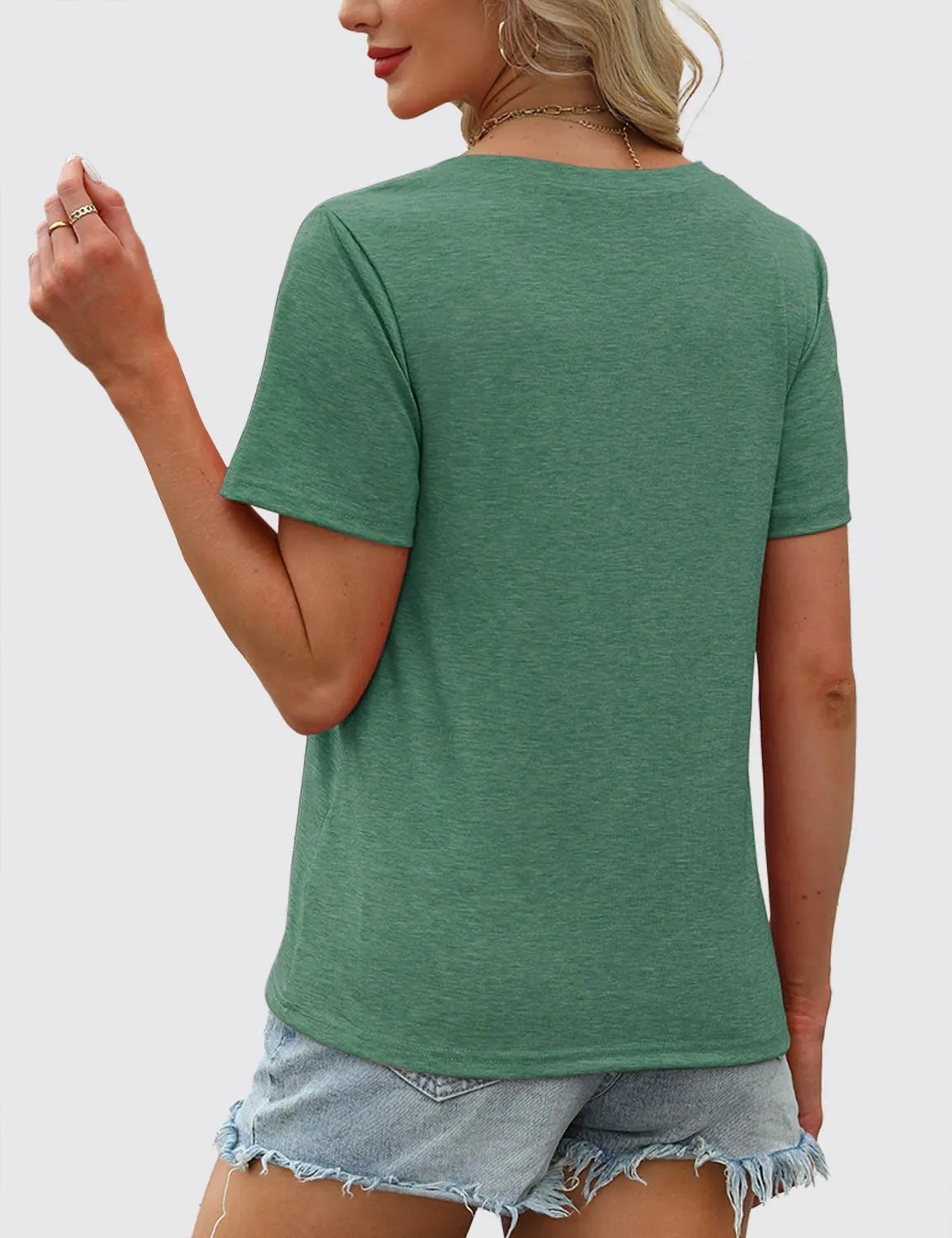 Womens Short Sleeve T Shirts V Neck Tops Summer Trendy Comfy Casual Basic Tee Shirt