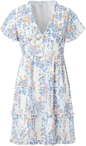 Women's Short Sleeve V Neck Print Mini Dress