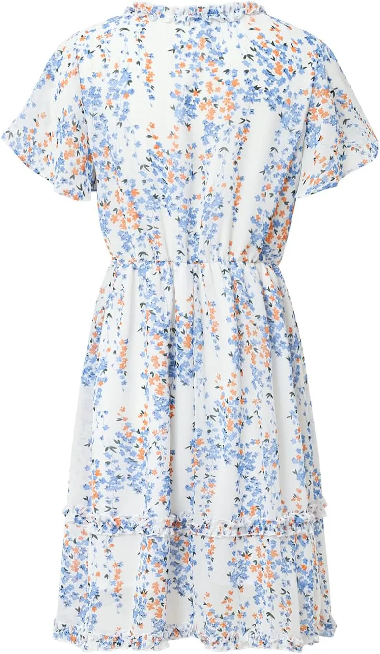 Women's Short Sleeve V Neck Print Mini Dress