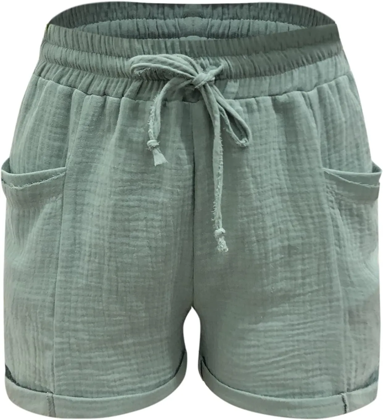 Womens Shorts for Summer Casual Linen Shorts Drawstring Elastic Waist Shorts with Pockets Comfy Bermuda Shorts Workout Shorts