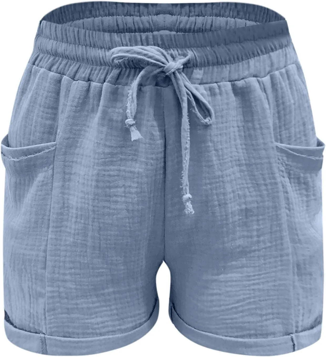 Womens Shorts for Summer Casual Linen Shorts Drawstring Elastic Waist Shorts with Pockets Comfy Bermuda Shorts Workout Shorts