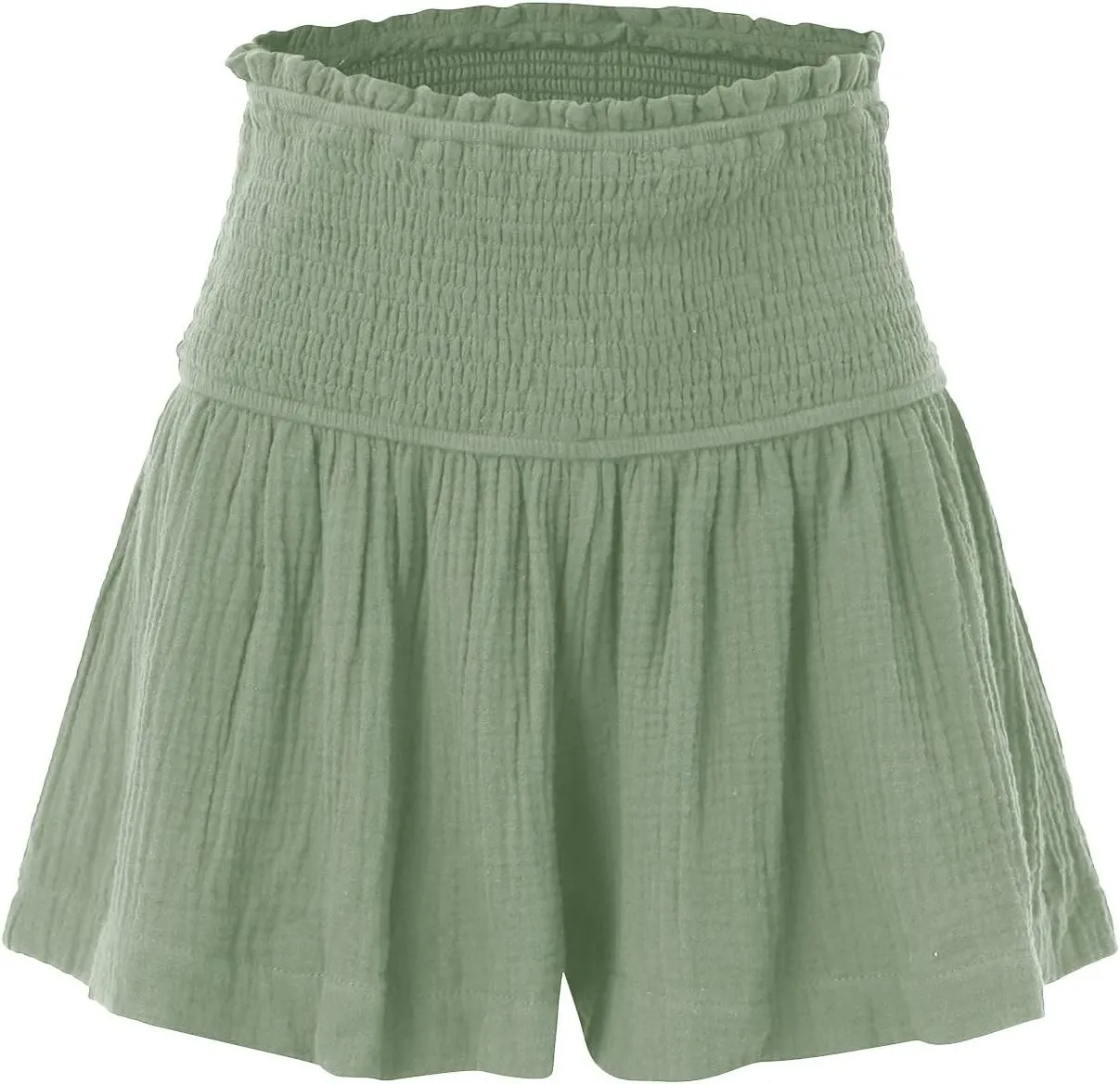 Womens Shorts Wide Leg Boho Shorts Elastic High Waist Linen Shorts Summer Beach Shorts Pleated Ruffle Yoga Shorts