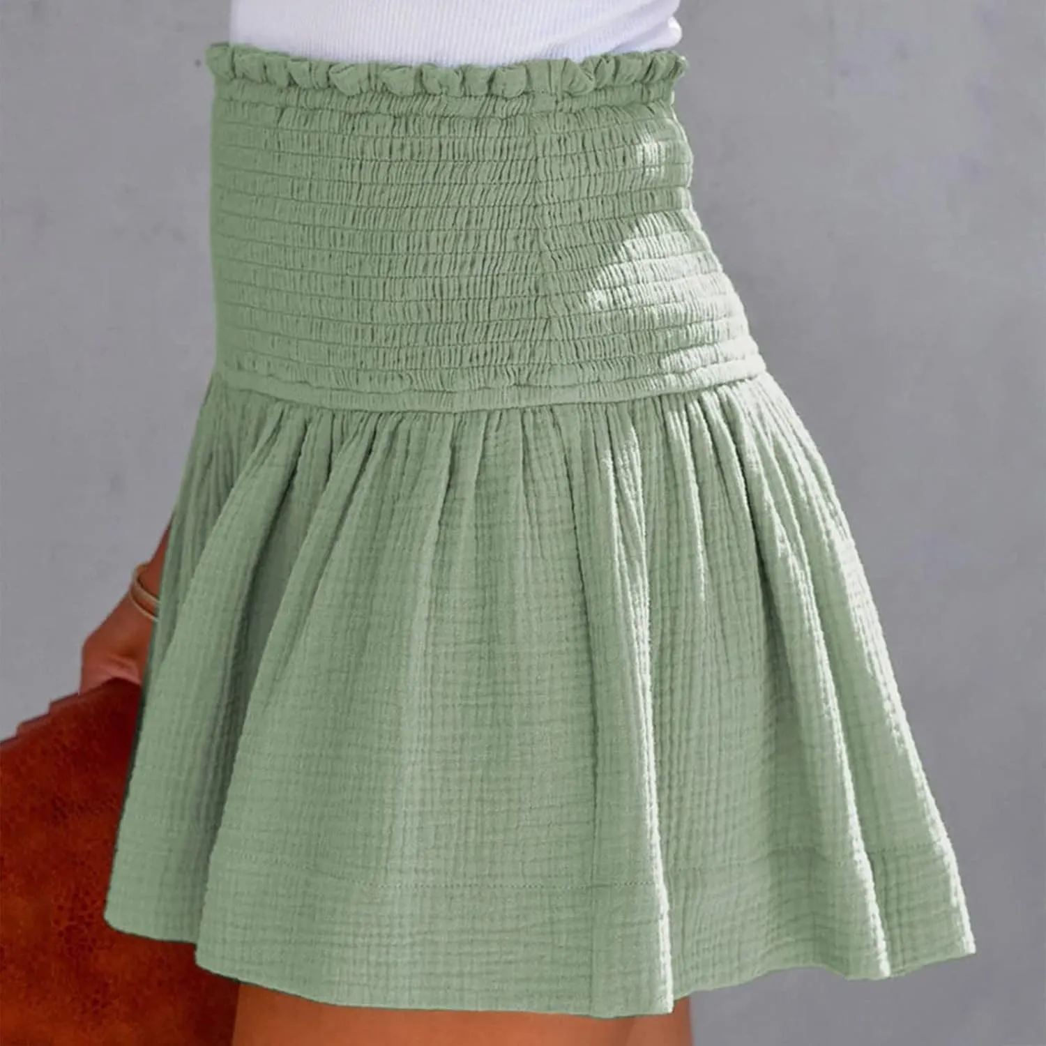 Womens Shorts Wide Leg Boho Shorts Elastic High Waist Linen Shorts Summer Beach Shorts Pleated Ruffle Yoga Shorts