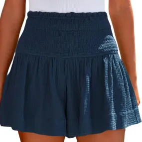 Womens Shorts Wide Leg Boho Shorts Elastic High Waist Linen Shorts Summer Beach Shorts Pleated Ruffle Yoga Shorts