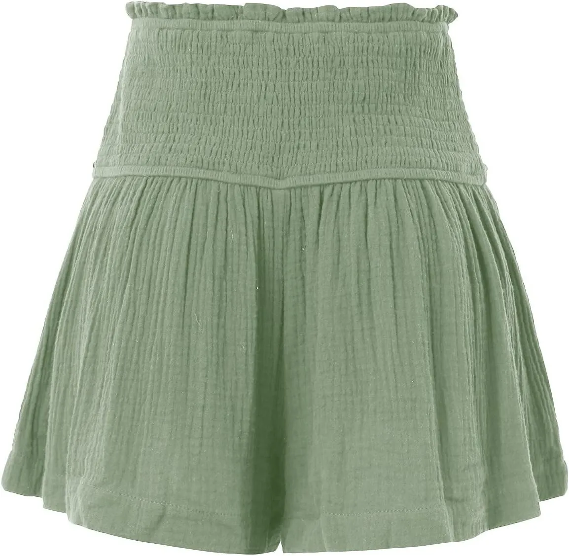 Womens Shorts Wide Leg Boho Shorts Elastic High Waist Linen Shorts Summer Beach Shorts Pleated Ruffle Yoga Shorts