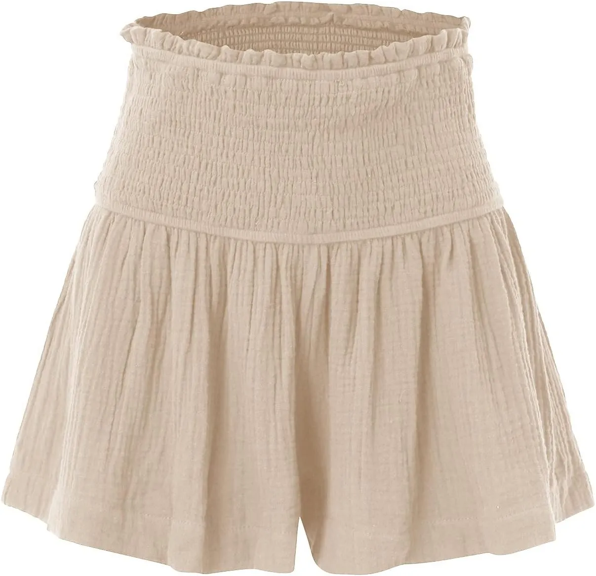 Womens Shorts Wide Leg Boho Shorts Elastic High Waist Linen Shorts Summer Beach Shorts Pleated Ruffle Yoga Shorts