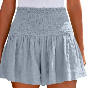 Womens Shorts Wide Leg Boho Shorts Elastic High Waist Linen Shorts Summer Beach Shorts Pleated Ruffle Yoga Shorts