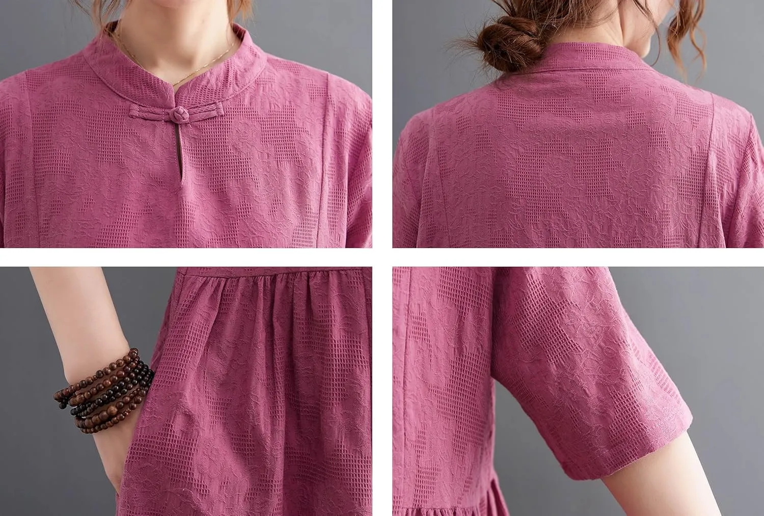 Women's Summer Boho Linen Dress Beach Button Midi Dresses with Pockets