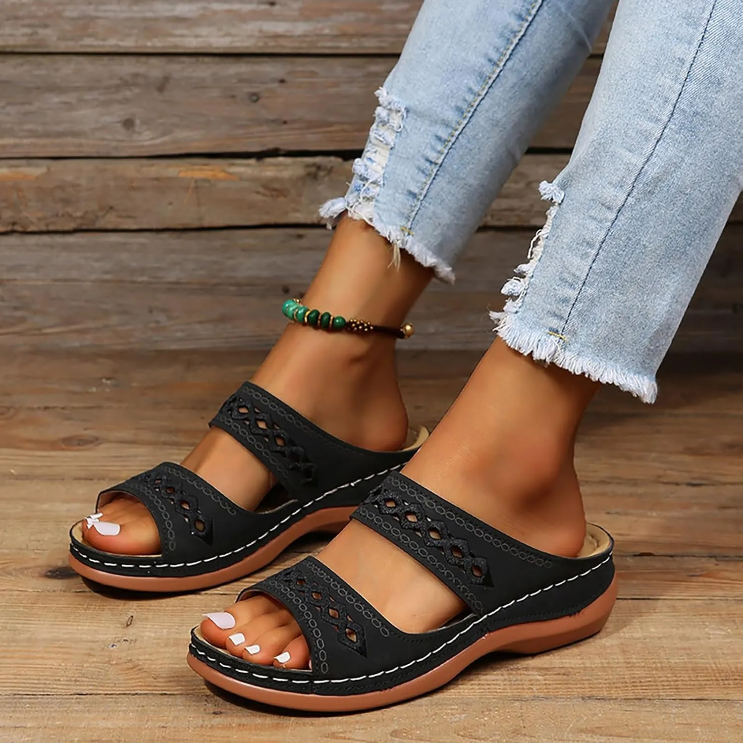 Womens Summer Slides Sandals Fashion Comfort Lightweight Slip on Wedge Sandals