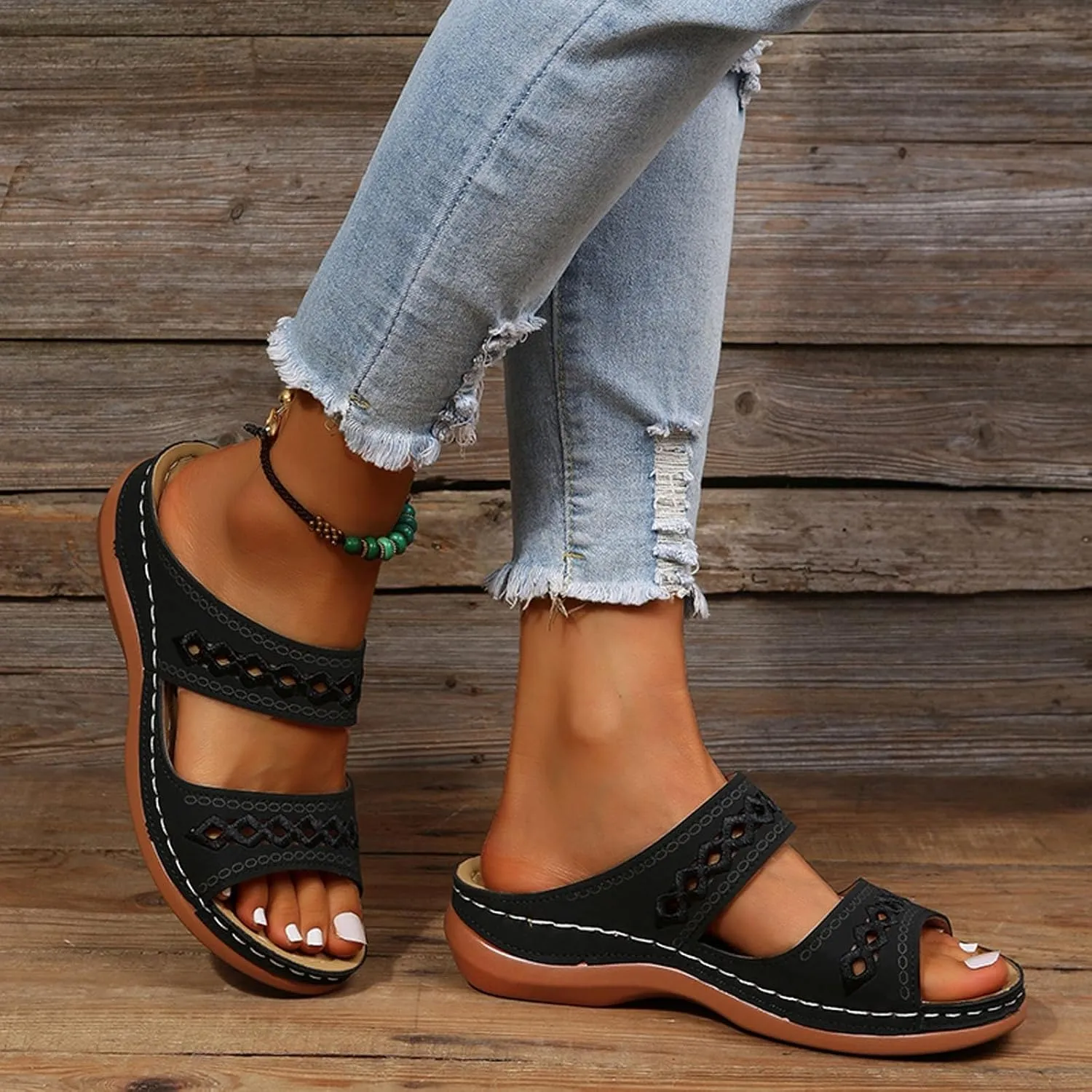 Womens Summer Slides Sandals Fashion Comfort Lightweight Slip on Wedge Sandals