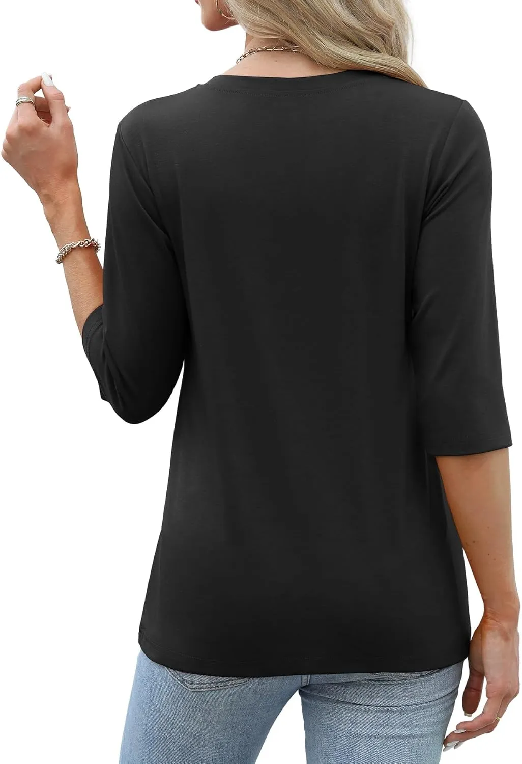 Womens Tops Casual 3/4 Sleeve Shirts Crew Neck Loose Casual Blouses Floral Print Tshirts
