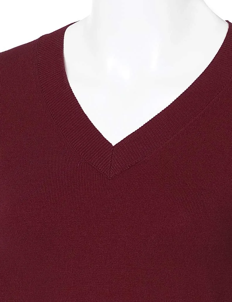 Women's V-Neck Long Sleeve Solid Basic Soft Stretch Pullover Knit Sweater