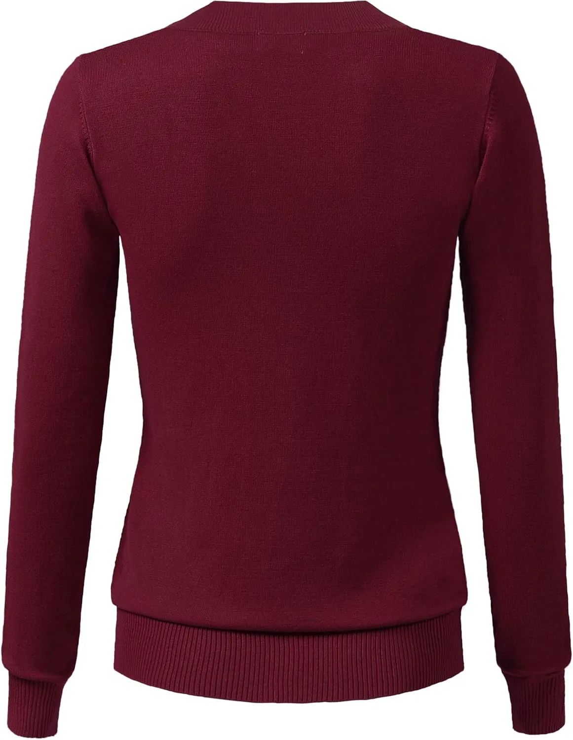 Women's V-Neck Long Sleeve Solid Basic Soft Stretch Pullover Knit Sweater