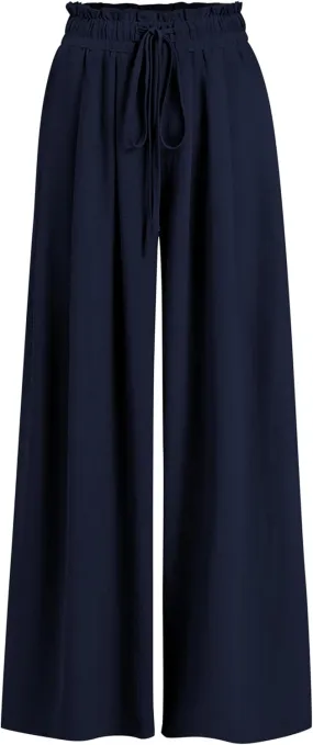 Womens Wide Leg Casual Pants with Pockets Loose Flowy High Waisted Lounge Trousers