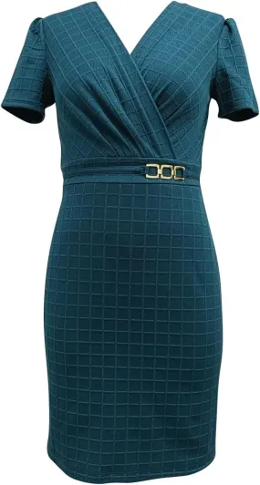 Wrapped Gold Buckle Trim Pencil Mini Dress