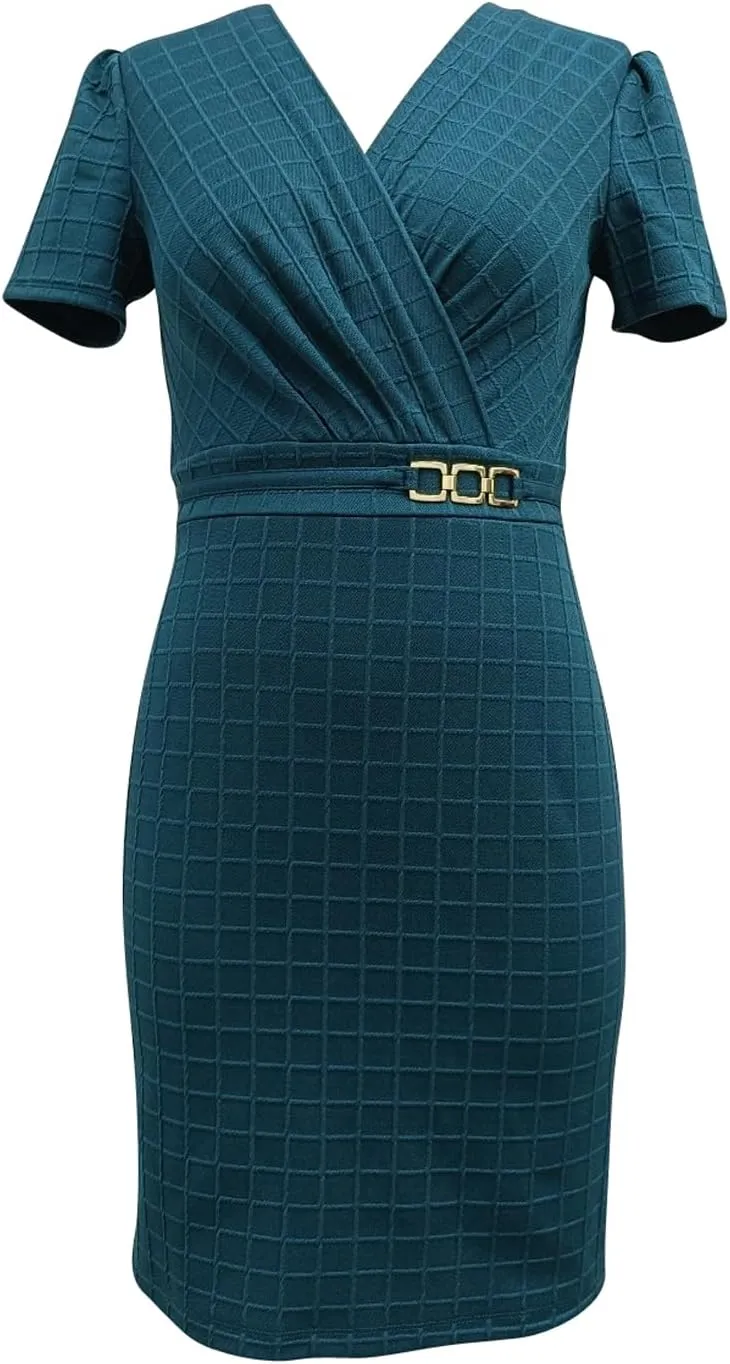 Wrapped Gold Buckle Trim Pencil Mini Dress