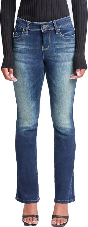 YMI Jeans Women's Wannabettabutt Mid Rise Bootcut Jeans, Tinted Midnight Blue, 11