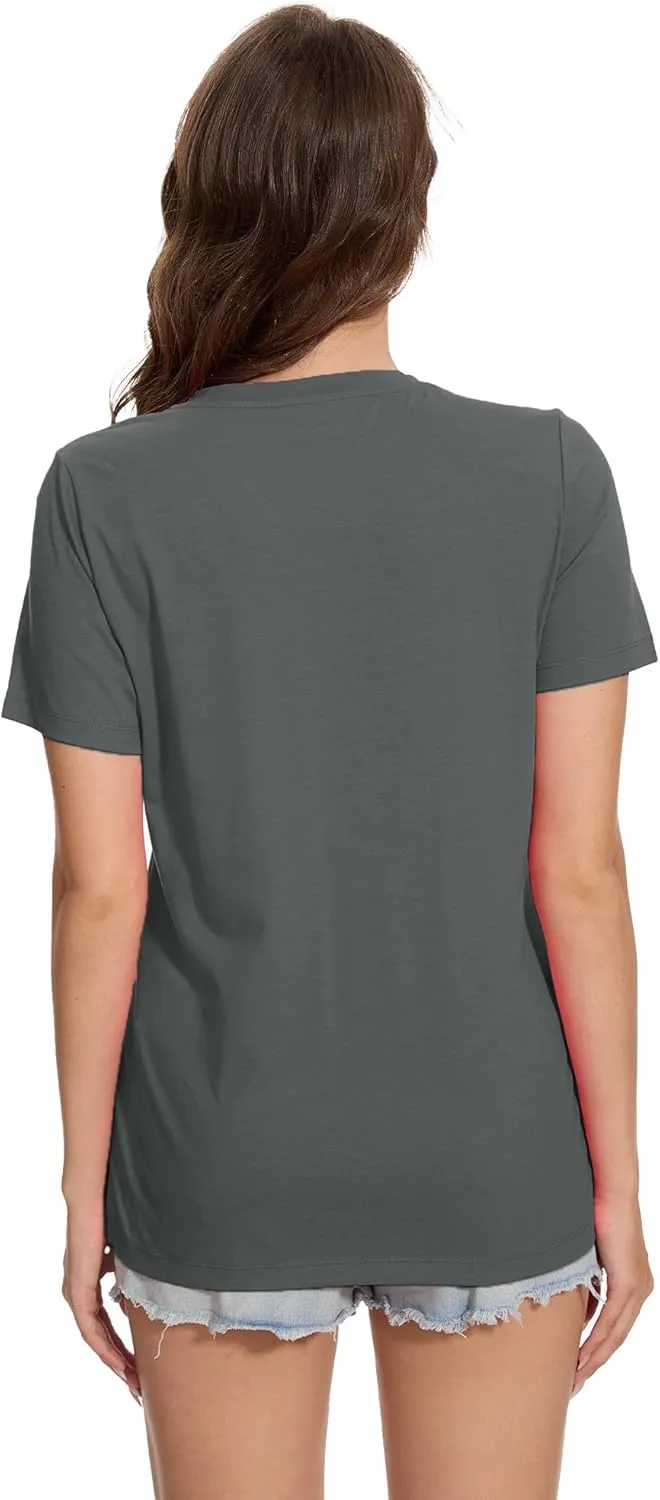 YUCOLEN Women's Cotton Short Sleeve Shirts UPF 50  Soft Breathable Crew Neck T-Shirts Basic Tops