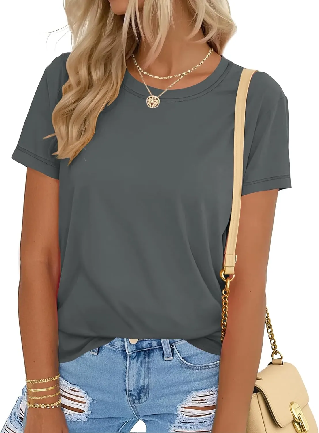 YUCOLEN Women's Cotton Short Sleeve Shirts UPF 50  Soft Breathable Crew Neck T-Shirts Basic Tops