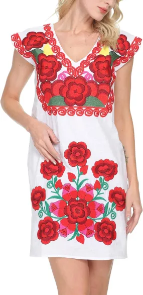 YZXDORWJ Women Mexican Embroidered Dress Ruffle Collar Sleeveless