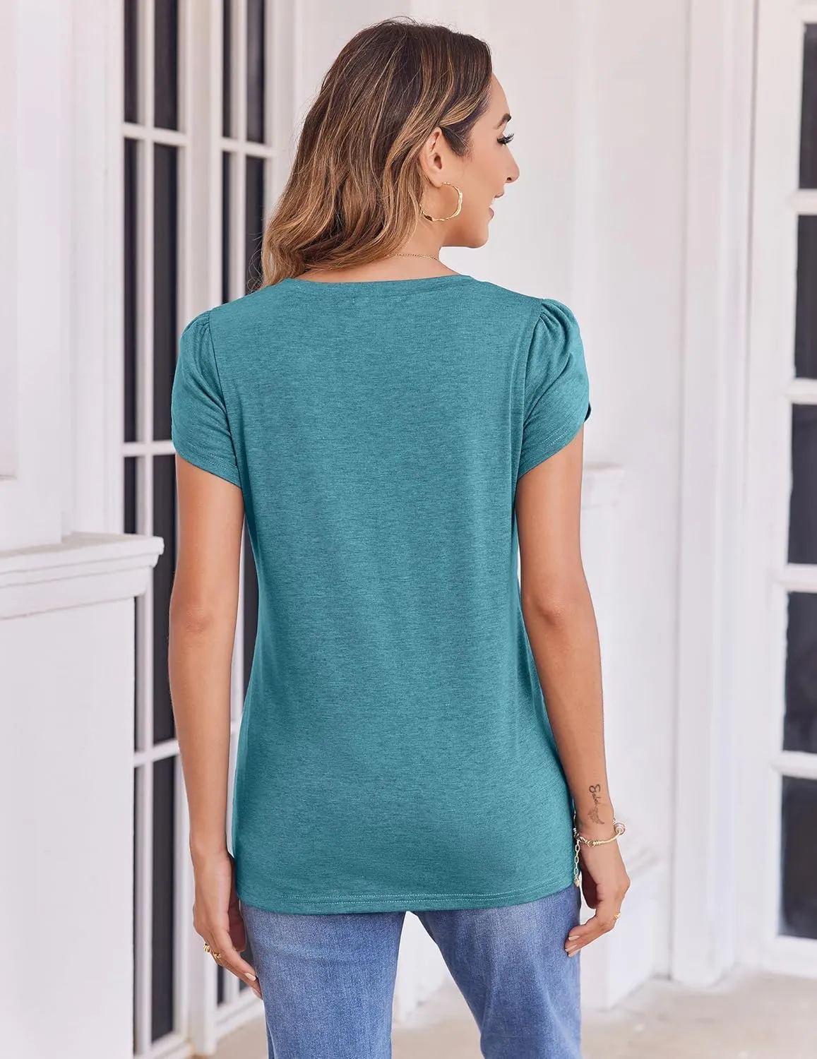 Zeagoo Womens Shirts Casual Short Sleeve Tees Dressy Casual Patel Blouses V Neck Summer Tops