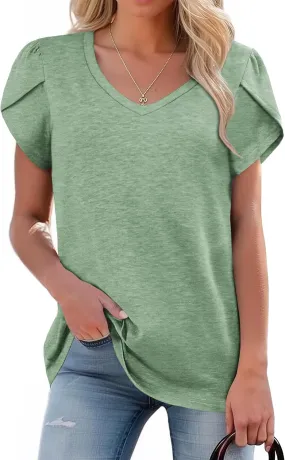 Zeagoo Womens Shirts Casual Short Sleeve Tees Dressy Casual Patel Blouses V Neck Summer Tops