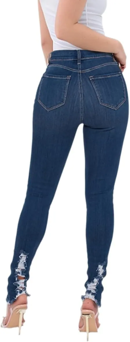 ZERMOM Ripped Skinny Jeans for Women Destroyed Mid Rise Stretch Denim Pants