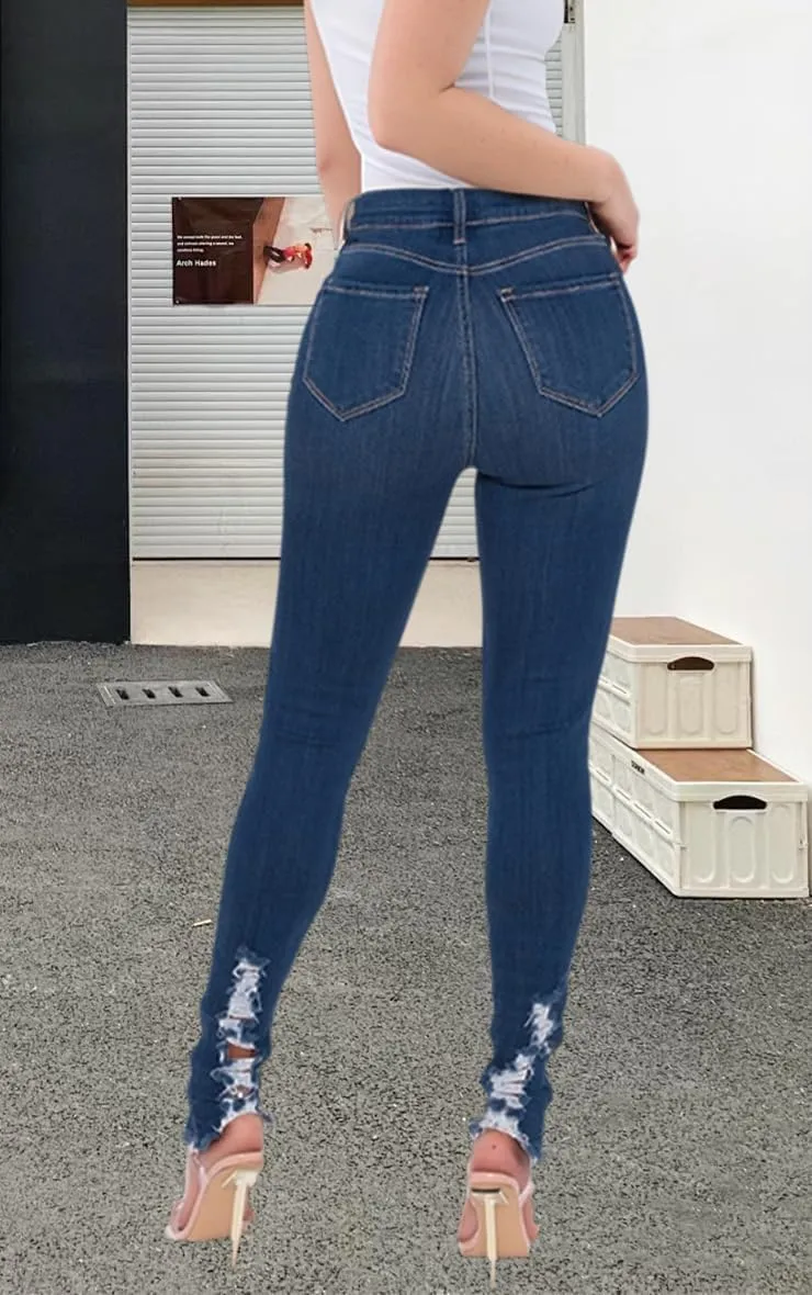 ZERMOM Ripped Skinny Jeans for Women Destroyed Mid Rise Stretch Denim Pants