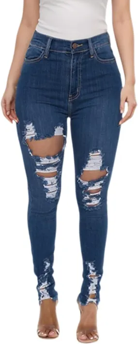ZERMOM Ripped Skinny Jeans for Women Destroyed Mid Rise Stretch Denim Pants